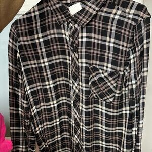 Rails Black, Ivory and Blush Plaid Button Down Shirt